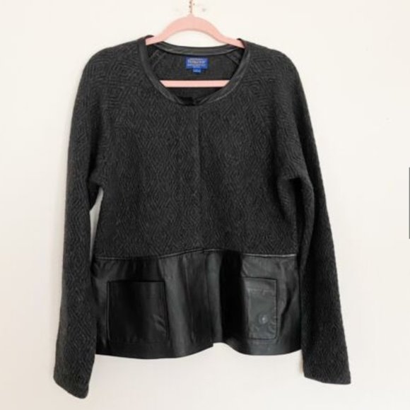 Pendleton Jackets & Blazers - Pendleton Lambswool Sweater Jacket w Leather Trim Medium EUC